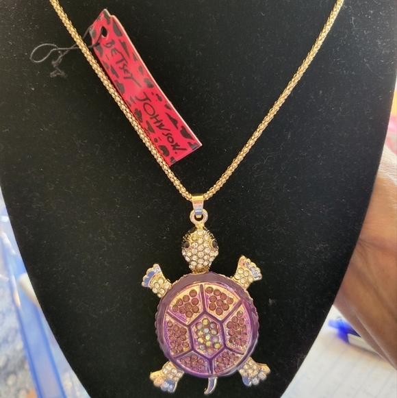 Betsey Johnson Jewelry - NWT Betsey Johnson Gold and Pink Mosaic Turtle Necklace 24" Chain